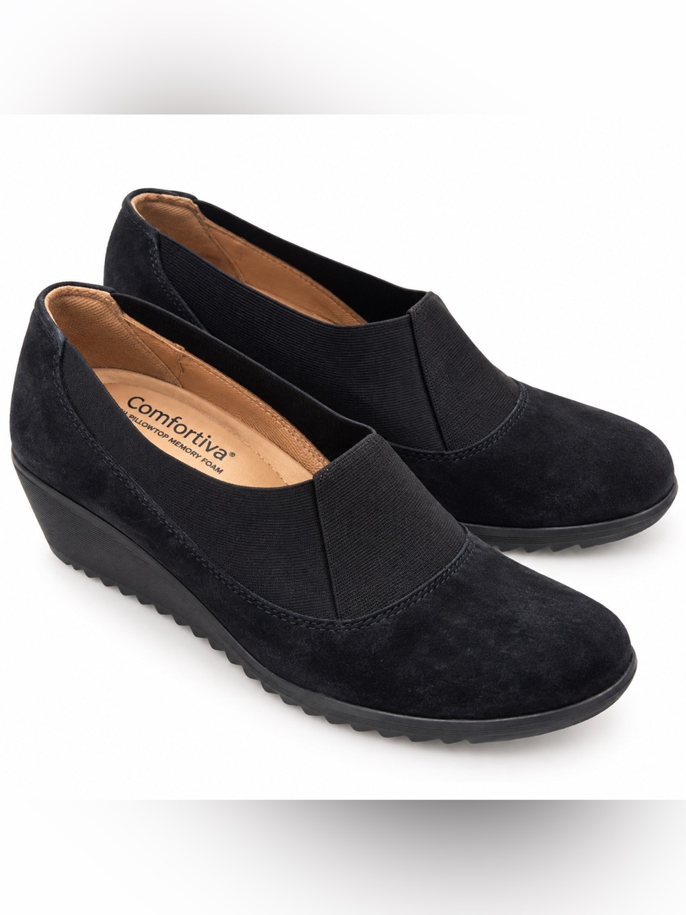 Comfortiva Black Suede Wedge Slip On Shoes Women’s 9.5 M Memory Foam